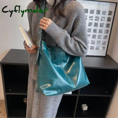 Cyflymder Women Pu Bag Vintage Zipper Soft High-Capacity Tote Shoulder Purses And Handbags Office