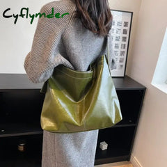 Cyflymder Women Pu Bag Vintage Zipper Soft High-Capacity Tote Shoulder Purses And Handbags Office