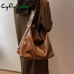 Cyflymder Women Pu Bag Vintage Zipper Soft High-Capacity Tote Shoulder Purses And Handbags Office