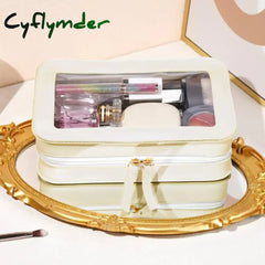 Cyflymder Women PU Makeup Bag Traveling Cosmetic Bag Clear Toiletry Bag Skincare Products Organizer Portable Size
