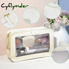 Cyflymder Women PU Makeup Bag Traveling Cosmetic Bag Clear Toiletry Bag Skincare Products Organizer Portable Size