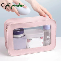 Cyflymder Women PU Makeup Bag Traveling Cosmetic Bag Clear Toiletry Bag Skincare Products Organizer Portable Size