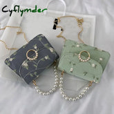 Cyflymder Women Pu Net Yarn Flower Embroidery Shoulder Bags Messenger Vintage Pearl Chain Handbags