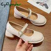 Cyflymder Women Pumps New Mary Jane Shoes for Women Big Size Belt Buckle Small Leather Shoes for Women Thick Heels High