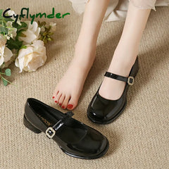 Cyflymder Women Pumps New Mary Jane Shoes for Women Big Size Belt Buckle Small Leather Shoes for Women Thick Heels High