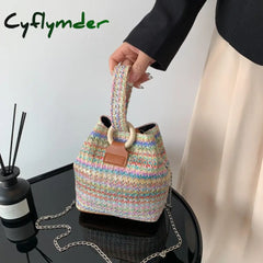 Cyflymder Women Retro Weave Bucket Messenger Bag For New Trend Colorful Ethnic Style Female