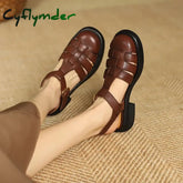 Women Sandals Retro Genuine Leather Luxury Roman Sandals Casual Buckle Strap Summer Shoes GLADIATOR Thick Heel Women Shoes