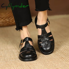 Cyflymder Women Sandals Retro Genuine Leather Luxury Roman Casual Buckle Strap Summer Shoes