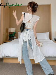 Women Sexy Hollow Out Lace Dresses Chic Solid Bandage Design Mid-calf Summer Simple Cross Elegant Korean Style Party Dresses