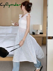 Cyflymder Women Sexy Hollow Out Lace Dresses Chic Solid Bandage Design Mid-Calf Summer Simple Cross