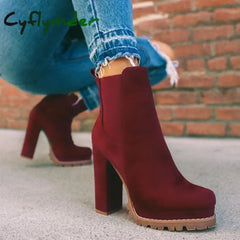 Cyflymder Women Shoes Ankle Boots Woman Sexy High Heels Pattern Chunky Heel Shoes Ladies Female Open Toe Women’s Sude