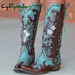 Cyflymder Women Shoes Sewing Patchwork Slip-On Mixed Color Flower Print Western Women’s Shoes Rome Buckle Party Retro