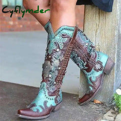 Cyflymder Women Shoes Sewing Patchwork Slip-On Mixed Color Flower Print Western Women’s Shoes Rome Buckle Party Retro