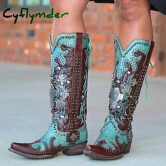 Cyflymder Women Shoes Sewing Patchwork Slip-On Mixed Color Flower Print Western Women’s Shoes Rome Buckle Party Retro