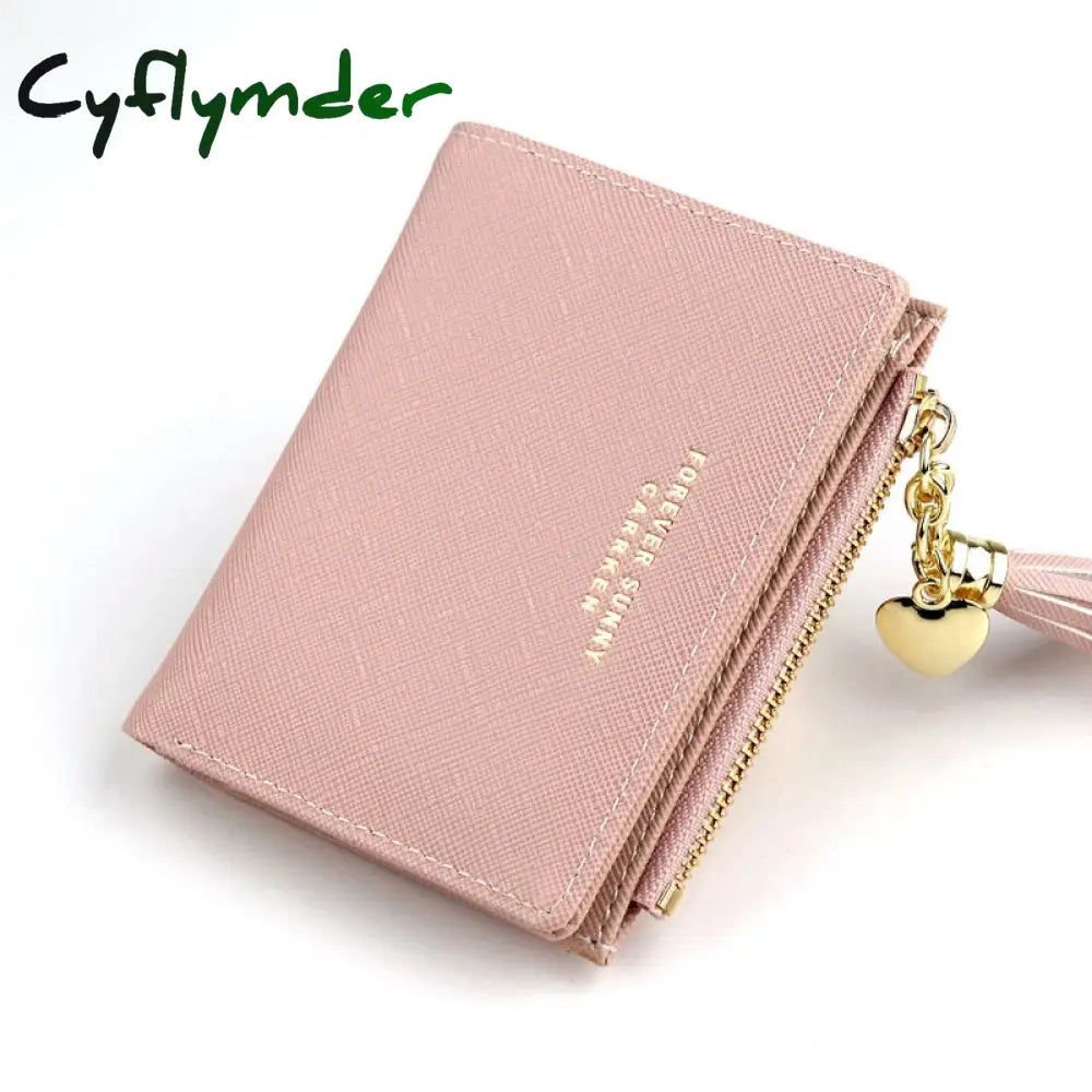 Cyflymder Women Short Wallet Fashion Crossed Grain Pu Leather Tassel Zipper Coin Purse Mini Money