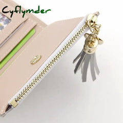Cyflymder Women Short Wallet Fashion Crossed Grain Pu Leather Tassel Zipper Coin Purse Mini Money