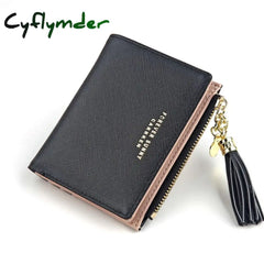 Cyflymder Women Short Wallet Fashion Crossed Grain Pu Leather Tassel Zipper Coin Purse Mini Money
