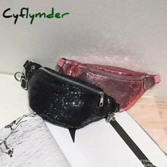 Cyflymder Women Shoulder Bag Glitter Sequin Fanny Pack Leather Pouch Bum Belts Waist Travel Sport
