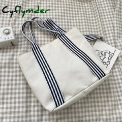Cyflymder Women Shoulder Bags Bow Tote Bag Ladies Designer Large Capacity Canvas Striped Strap Ins