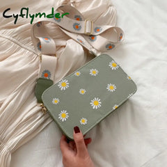 Cyflymder Women Small Fresh Floral Printed Vertical Square Shoulder Bags Christmas Party Female