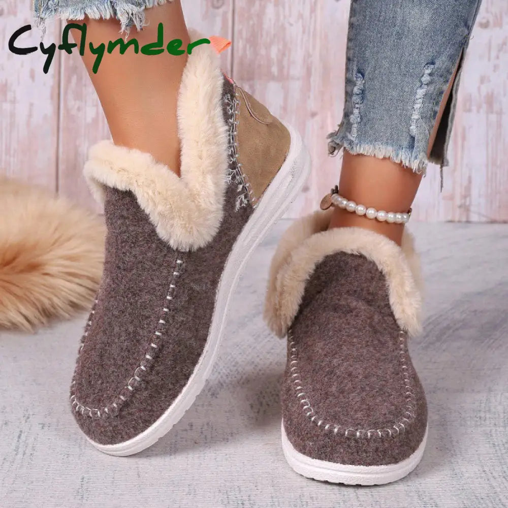 Cyflymder Women Snow Boots Winter Fashion Leisure Fluffy Shoes for Woman Shallow Big Size Sewing Ankle Boot Multi-Color