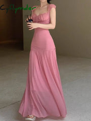 Cyflymder Women Solid Chic Casual Party Dress Sleeveless Vintage A-Line Elegant Prom Birthday Clothes Female Wedding