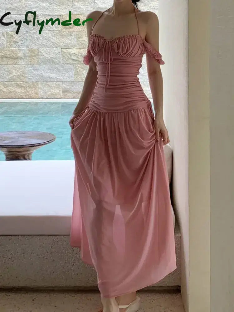 Cyflymder Women Solid Chic Casual Party Dress Sleeveless Vintage A-Line Elegant Prom Birthday Clothes Female Wedding