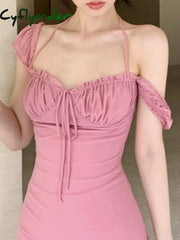 Cyflymder Women Solid Chic Casual Party Dress Sleeveless Vintage A-Line Elegant Prom Birthday Clothes Female Wedding