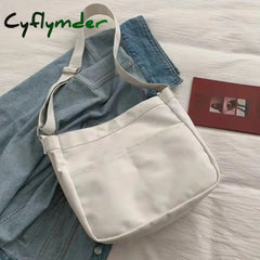 Cyflymder Women Solid Color Canvas Bag Women’s Black White Messenger Magnetic Buckle Student One