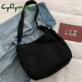 Cyflymder Women Solid Color Canvas Bag Women’s Black White Messenger Magnetic Buckle Student One