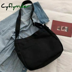 Cyflymder Women Solid Color Canvas Bag Women’s Black White Messenger Magnetic Buckle Student One