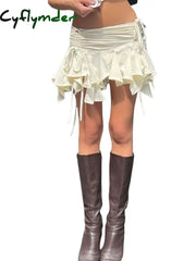 Cyflymder Women Solid Color Gothic Punk Irregular Skirts Summer Fashion Drawstring Tie-Up Ruched