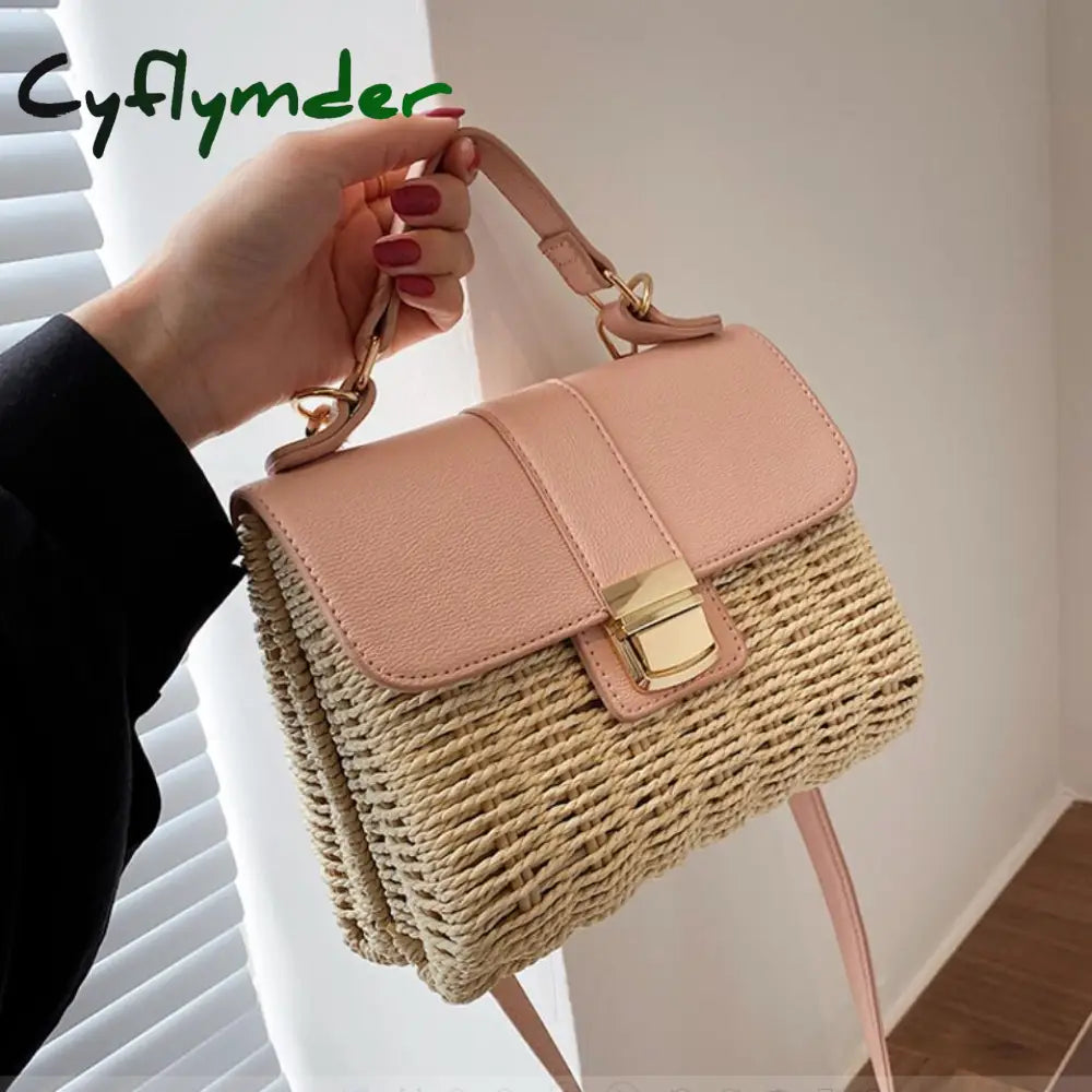 Cyflymder Women Square Tote Bag Summer New High-Quality Straw Women’s Designer Handbag Travel