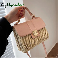 Cyflymder Women Square Tote Bag Summer New High-Quality Straw Women’s Designer Handbag Travel
