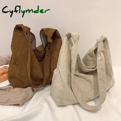 Cyflymder Women Striped Corduroy Bags Simple Canvas Zipper Crossbody & Shoulder Bag Eco Cloth Purse Solid Books
