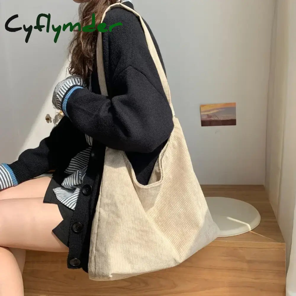 Cyflymder Women Striped Corduroy Bags Simple Canvas Zipper Crossbody & Shoulder Bag Eco Cloth Purse Solid Books