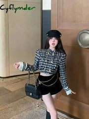 Cyflymder Women Suit Autumn/Winter New Small Fragrant Style Plaid Long Sleeve Slim Short Coat High Waist Wrap Hip