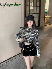 Cyflymder Women Suit Autumn/Winter New Small Fragrant Style Plaid Long Sleeve Slim Short Coat High Waist Wrap Hip