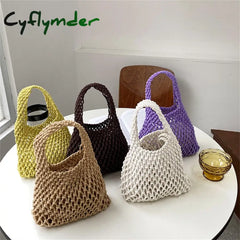Cyflymder Women Summer Fashion Knitting Small Woven Crochet Bag Silk Weaving Satin Ribbon Green