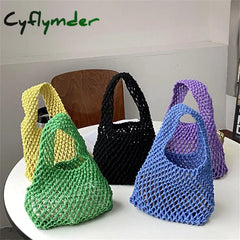 Cyflymder Women Summer Fashion Knitting Small Woven Crochet Bag Silk Weaving Satin Ribbon Green