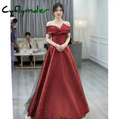 Cyflymder Women Summer Satin Toasting Gown Bride’s High-end Feeling Light Wedding Dress Red One Shoulder Engagement