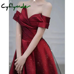 Cyflymder Women Summer Satin Toasting Gown Bride’s High-end Feeling Light Wedding Dress Red One Shoulder Engagement