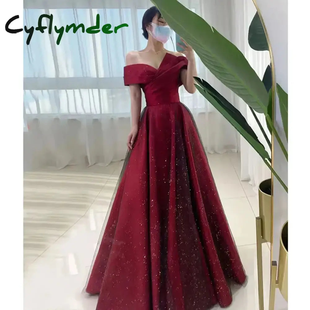 Cyflymder Women Summer Satin Toasting Gown Bride’s High-end Feeling Light Wedding Dress Red One Shoulder Engagement