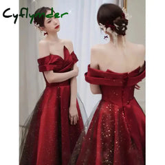Cyflymder Women Summer Satin Toasting Gown Bride’s High-end Feeling Light Wedding Dress Red One Shoulder Engagement