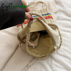 Cyflymder Women Summer Straw Rattan Woven Small Clutch Handbag Retro Ladies Beach Basket Bag Casual