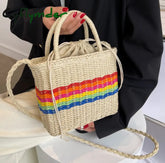 Cyflymder Women Summer Straw Rattan Woven Small Clutch Handbag Retro Ladies Beach Basket Bag Casual