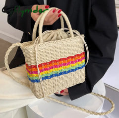 Cyflymder Women Summer Straw Rattan Woven Small Clutch Handbag Retro Ladies Beach Basket Bag Casual