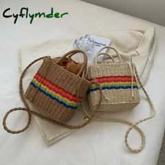 Cyflymder Women Summer Straw Rattan Woven Small Clutch Handbag Retro Ladies Beach Basket Bag Casual