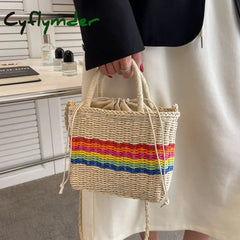 Cyflymder Women Summer Straw Rattan Woven Small Clutch Handbag Retro Ladies Beach Basket Bag Casual