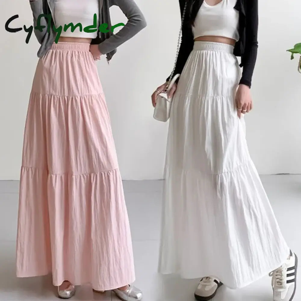 Women Sweet Cake Skirt Summer Trend High Waist Pleated Skirt Casual Elegant All-Match Solid A-line Big Swing Double Layer Skirt
